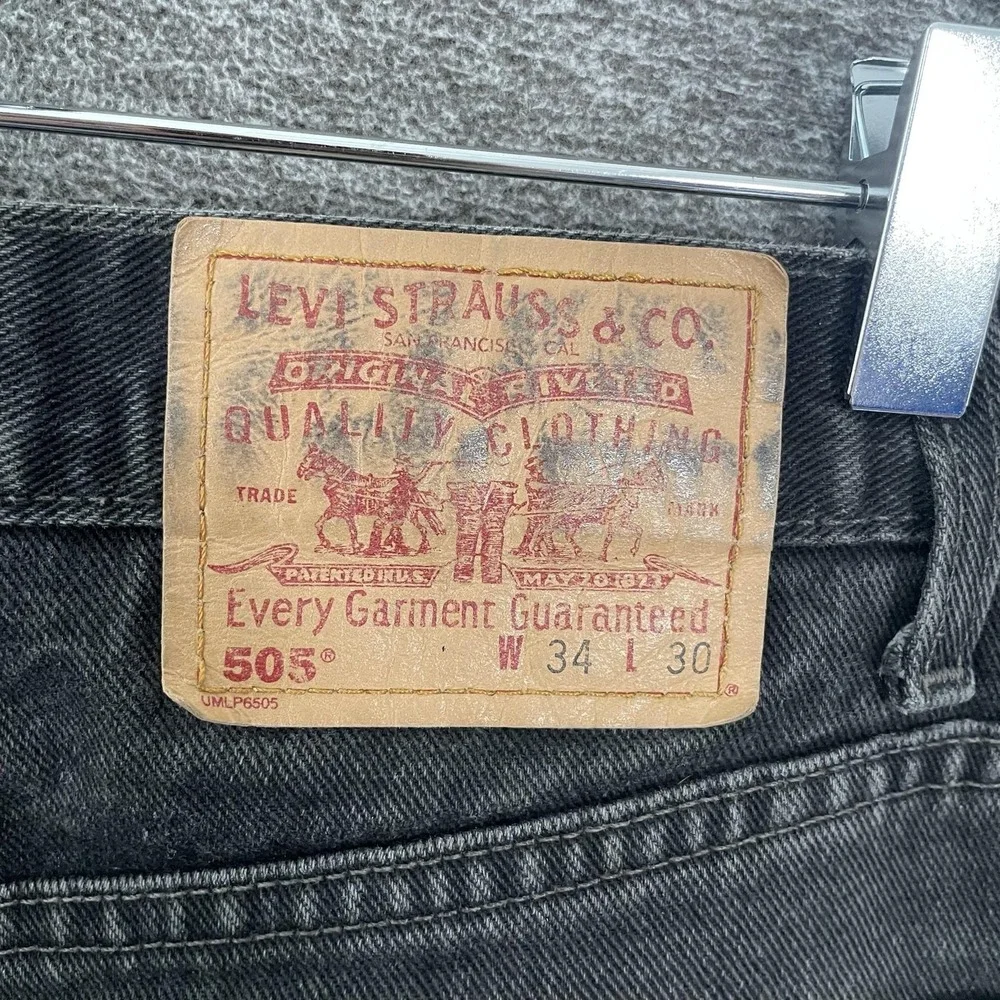 Levis 505 Jeans Mens 34x30 Gray Charcoal Wash Regular Straight Leg Denim Vintage